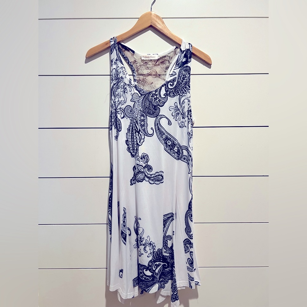 SIMPLY COUTURE WOMEN'S TUNIC WHITE BLACK PAISLEY